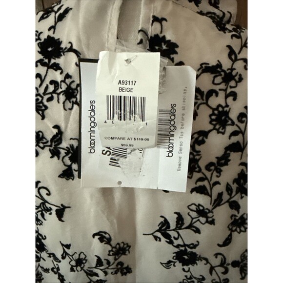 New Blouse M Beige Lined W Flocked Flowers Ruffled Sleeves Romantic Whimsy Goth - Picture 8 of 16